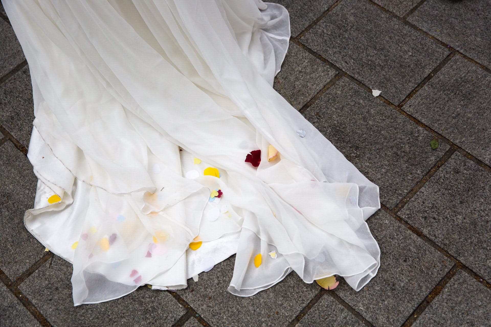 wedding dress after confetti
