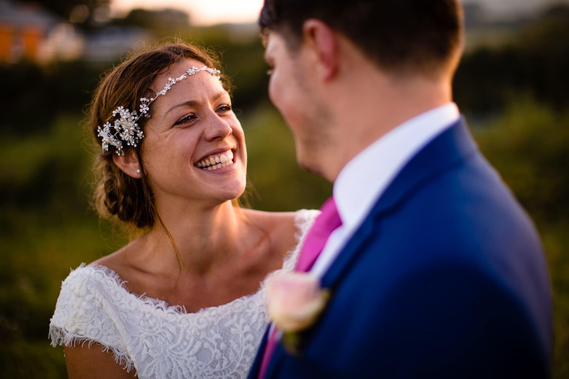 smiling bride sunset photographer